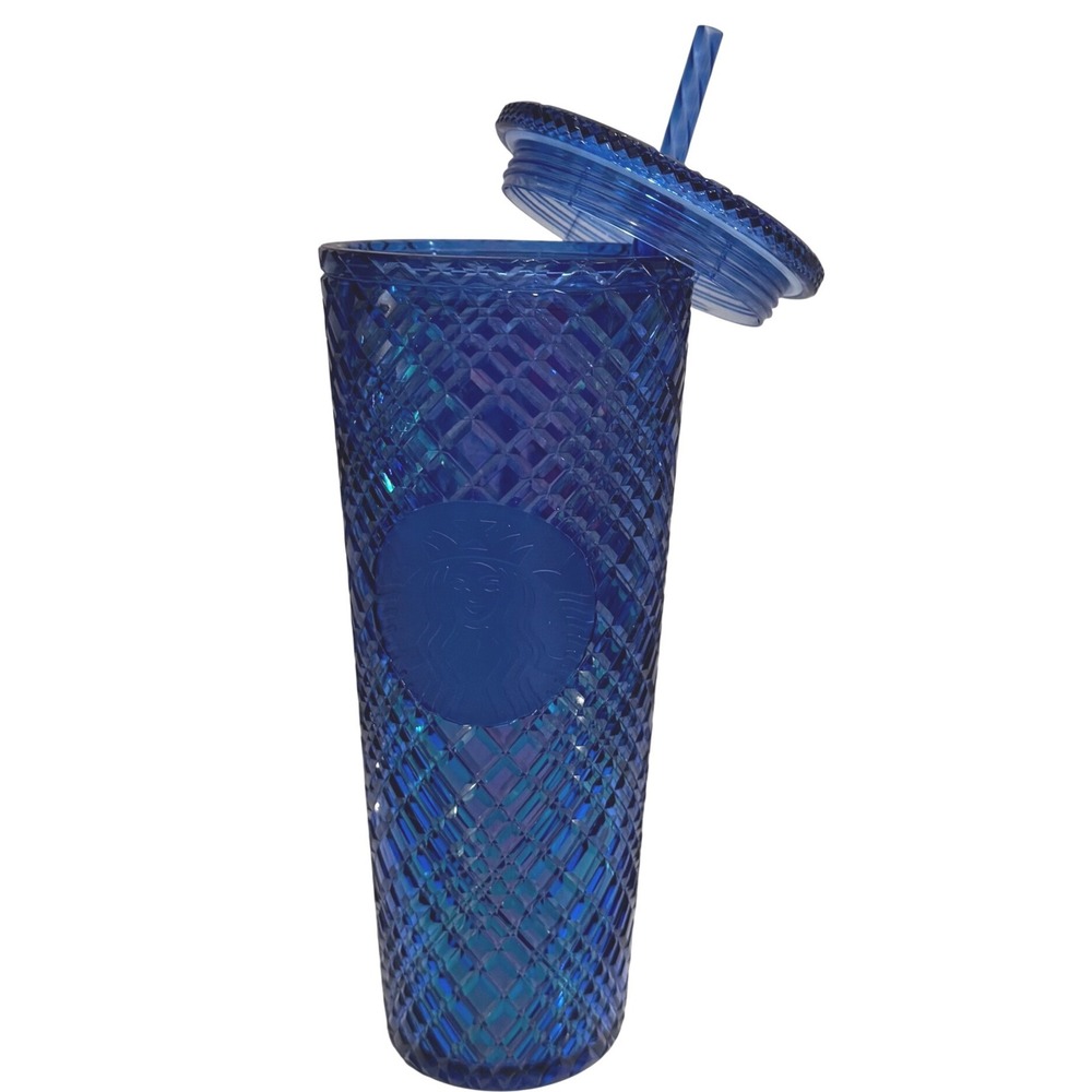 Starbucks‎ Studded Tumbler Venti 24oz Royal Blue Excellent Iridescent Grid Cup